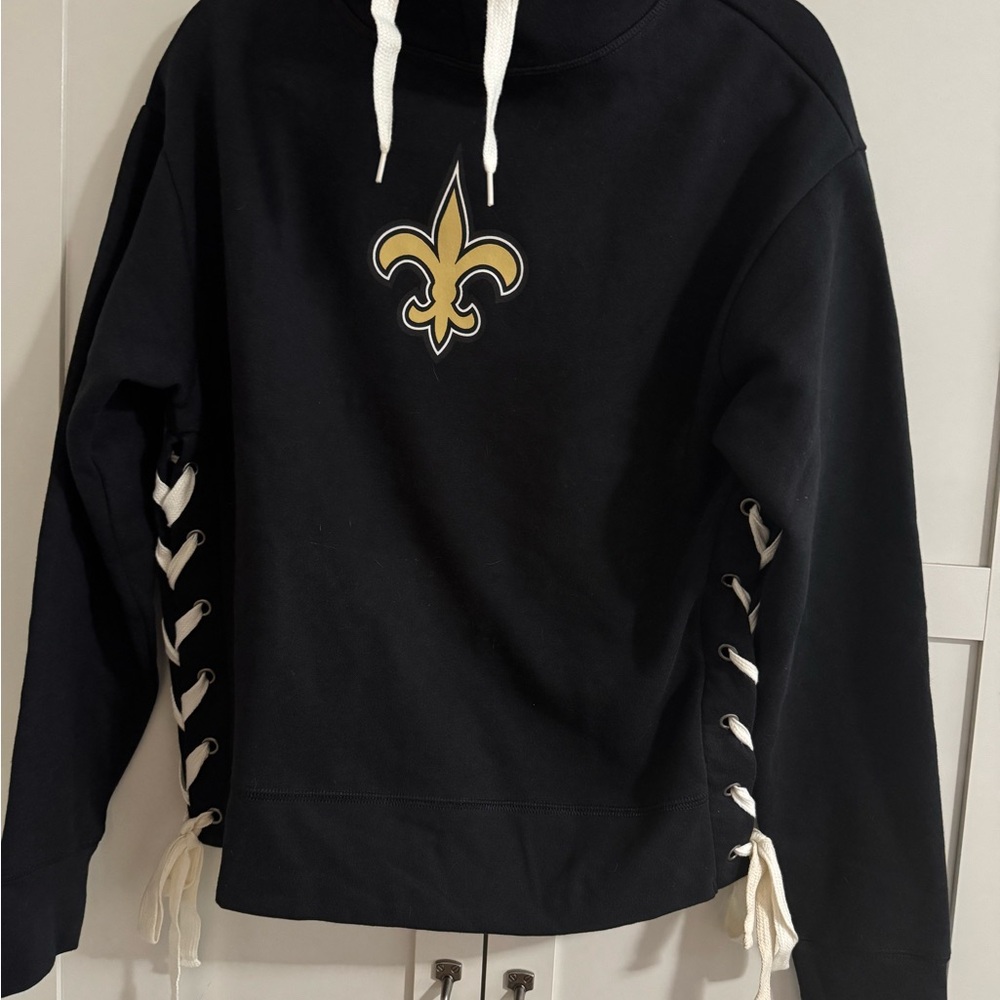 Black Hoodie Womens small with Fleur-de-lis and cute Lace-up Sides